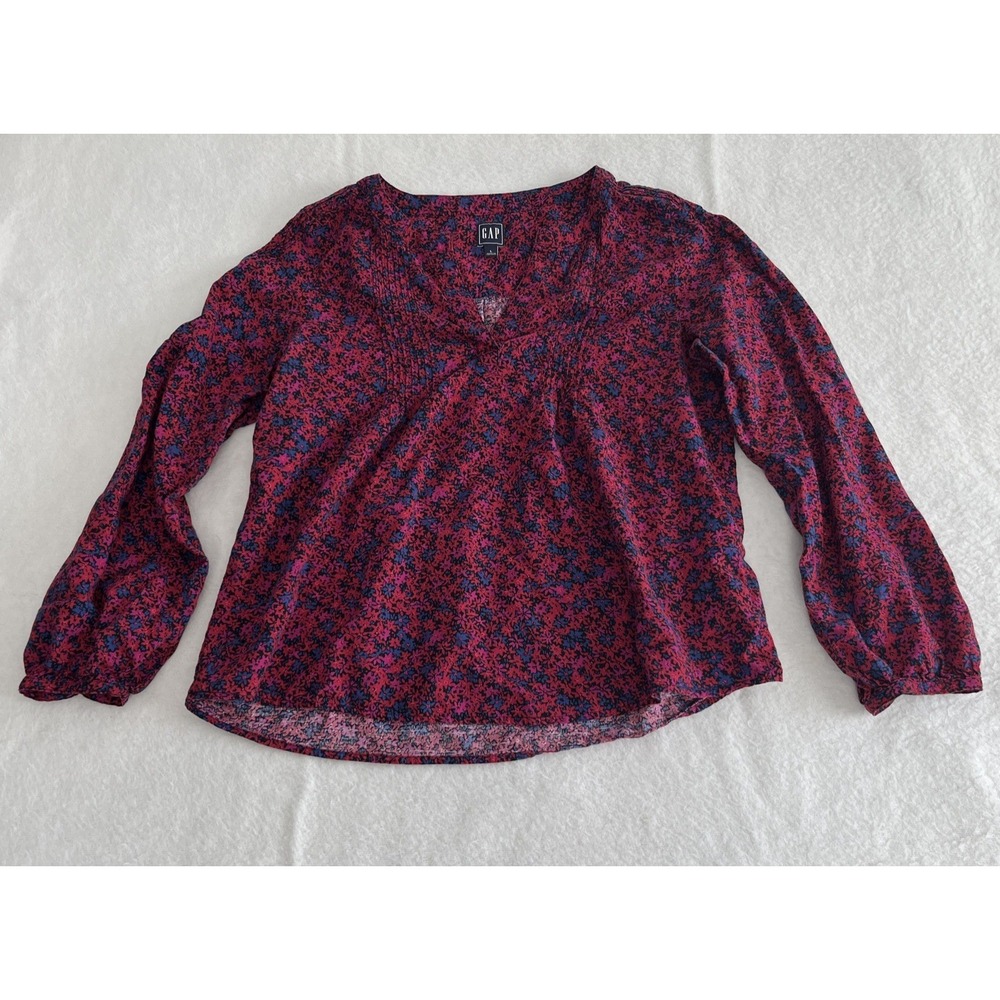 Gap Top Blouse Women's Large Burgundy Large,Long Sleeve Pullover Button Sleeve